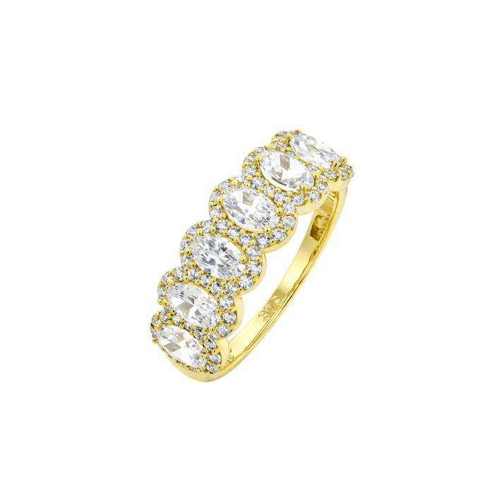 Γυναικείο Δαχτυλίδι Σειρέ με Ροζέτες & Λευκά Ζιργκόν Χρυσός K9 SKU-84773