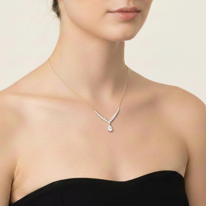 Γυναικείο Κολιέ με Λευκά Ζιργκόν Χρυσός K9 SKU-84792