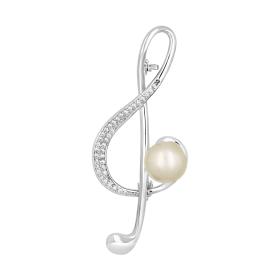 Καρφίτσα Κλειδί του Σολ με Πέρλα & Ζιργκόν Ασήμι 925° SKU-84446