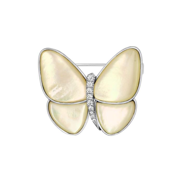 Καρφίτσα Πεταλούδα με Λευκά Ζιργκόν & Φίλντισι σε Ασήμι 925° SKU-84447