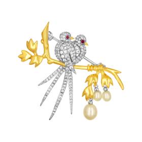 Καρφίτσα με Ζιργκόν και Πέρλες Ασήμι 925° SKU-84448