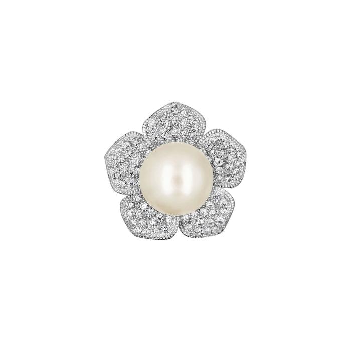 Καρφίτσα με Λευκά Ζιργκόν & Πέρλα σε Ασήμι 925° SKU-84455