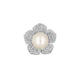 Καρφίτσα με Λευκά Ζιργκόν & Πέρλα σε Ασήμι 925° SKU-84455