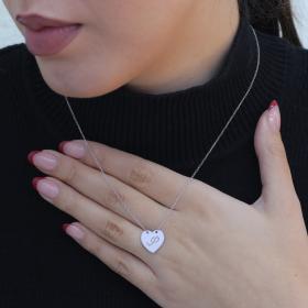 Κολιέ Μονόγραμμα 'Φ' σχήμα Καρδιάς Λευκόχρυσος K14 με Διαμάντι SKU-84435