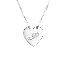 Κολιέ Μονόγραμμα 'Φ' σχήμα Καρδιάς Λευκόχρυσος K14 με Διαμάντι SKU-84435