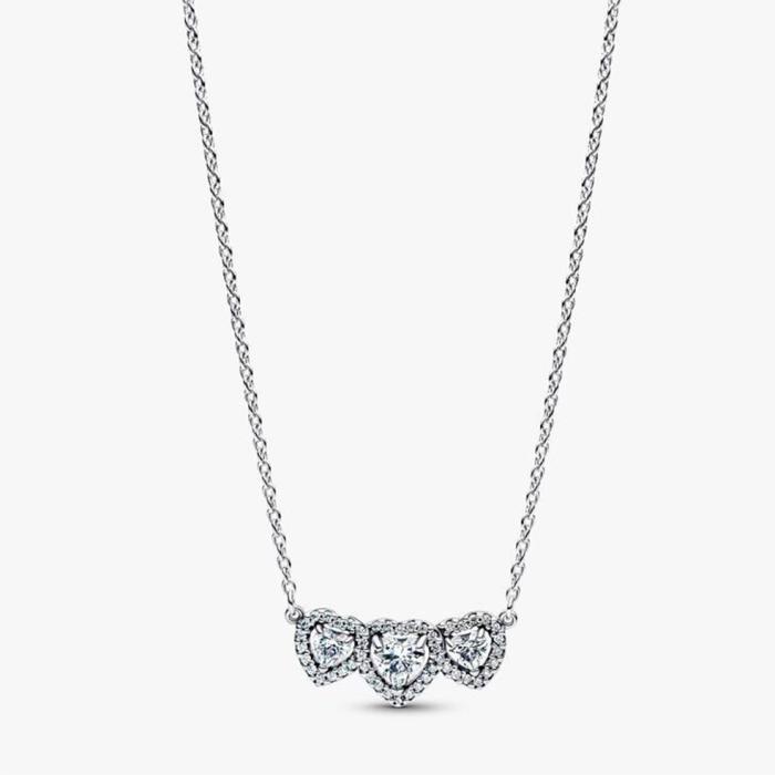 Κολιέ Pandora με Τρεις Καρδιές και Στεφάνι με Πέτρες Ασήμι 925 SKU-84930