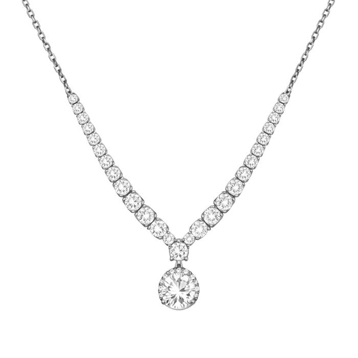Κολιέ Ροζέτα Λευκόχρυσος K9 με Λευκά Ζιργκόν SKU-84795