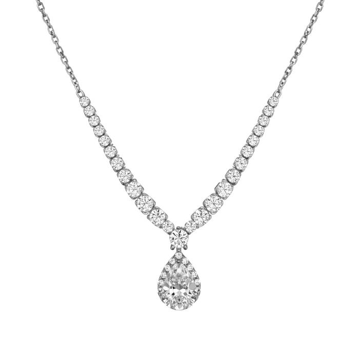 Κολιέ Δάκρυ Λευκόχρυσος K9 με Λευκά Ζιργκόν SKU-84796