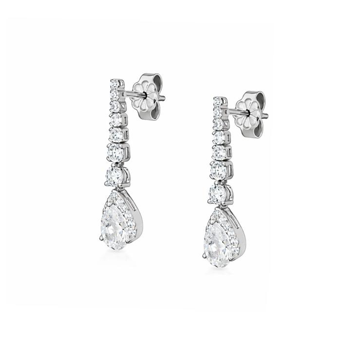 Κρεμαστά Σκουλαρίκια Δάκρυ Λευκόχρυσος K9 με Λευκά Ζιργκόν SKU-84838