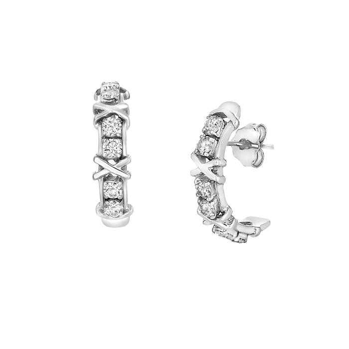 Κρεμαστά Σκουλαρίκια με Διαμάντια Λευκόχρυσος K14