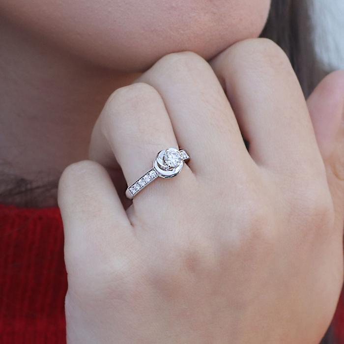 Μονόπετρο Δαχτυλίδι με Διαμάντια Λευκόχρυσος Κ18 SKU-84366
