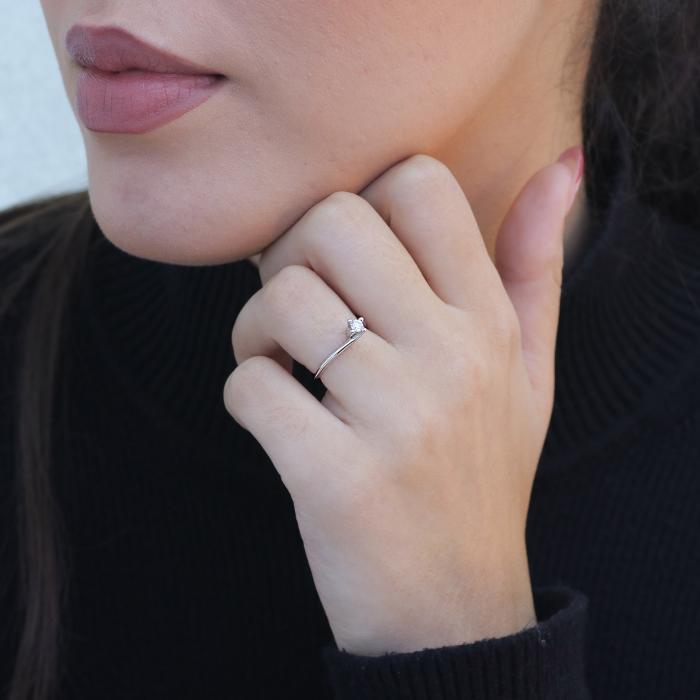 Λευκόχρυσο Μονόπετρο Δαχτυλίδι K14 με Round Διαμάντι SKU-84395