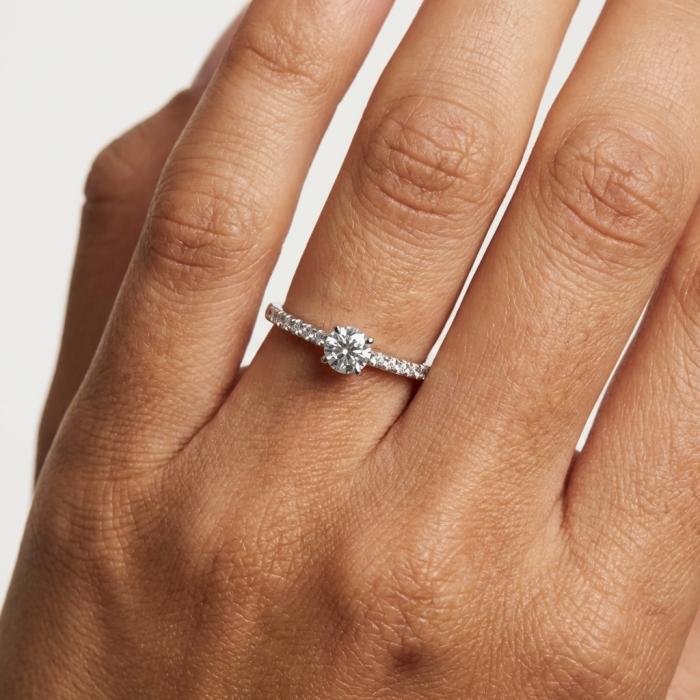 Μονόπετρο Δαχτυλίδι Λευκόχρυσος K14 με Διαμάντια SKU-84619