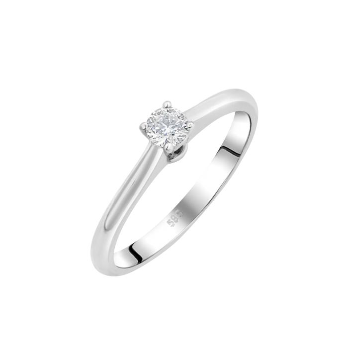 Μονόπετρο Δαχτυλίδι με Διαμάντι Λευκόχρυσος Κ14 SKU-84405