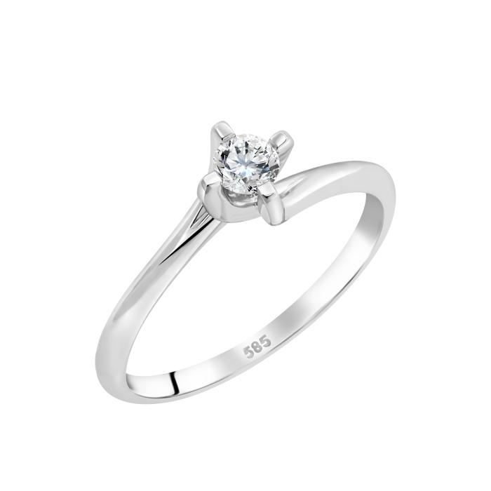 Μονόπετρο Δαχτυλίδι με Διαμάντι Λευκόχρυσος K14 SKU-84407
