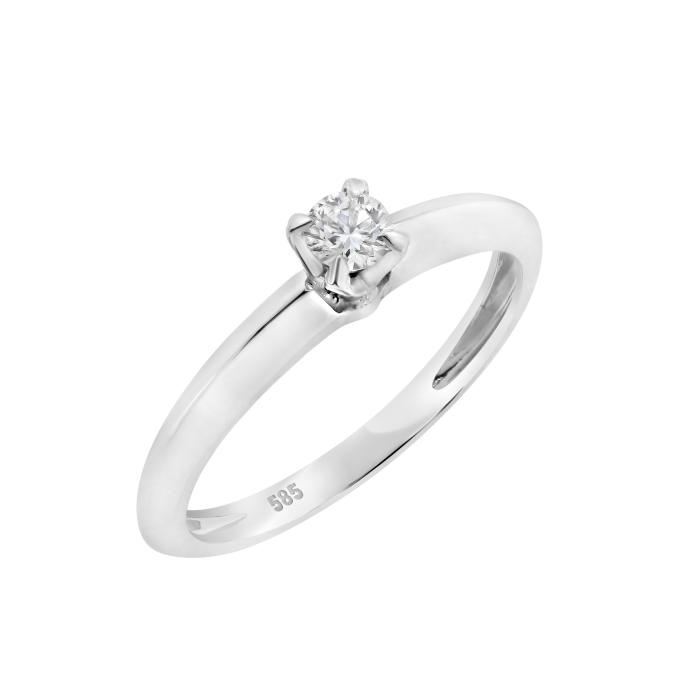 Μονόπετρο Δαχτυλίδι με Διαμάντι Κοπής Round Λευκόχρυσος K14 SKU-84403