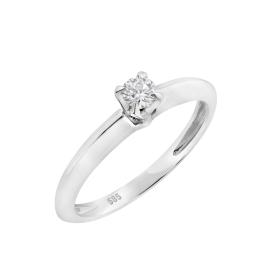 Μονόπετρο Δαχτυλίδι με Διαμάντι Κοπής Round Λευκόχρυσος K14 SKU-84403