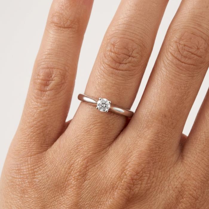 Μονόπετρο Δαχτυλίδι με Διαμάντι Round Λευκόχρυσος K14 SKU-84628