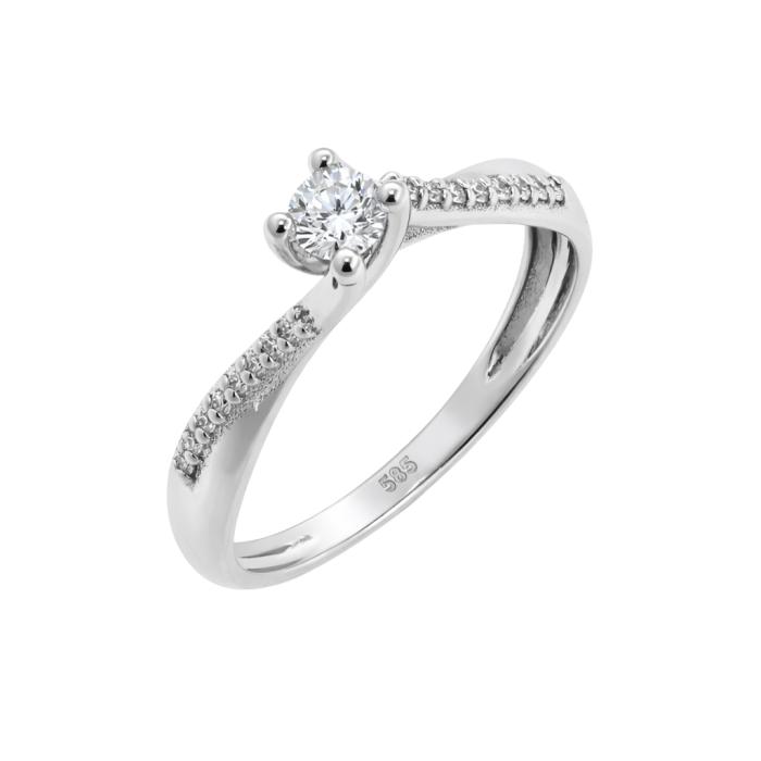Μονόπετρο Δαχτυλίδι με Διαμάντια σε Λευκόχρυσο K14 SKU-84617