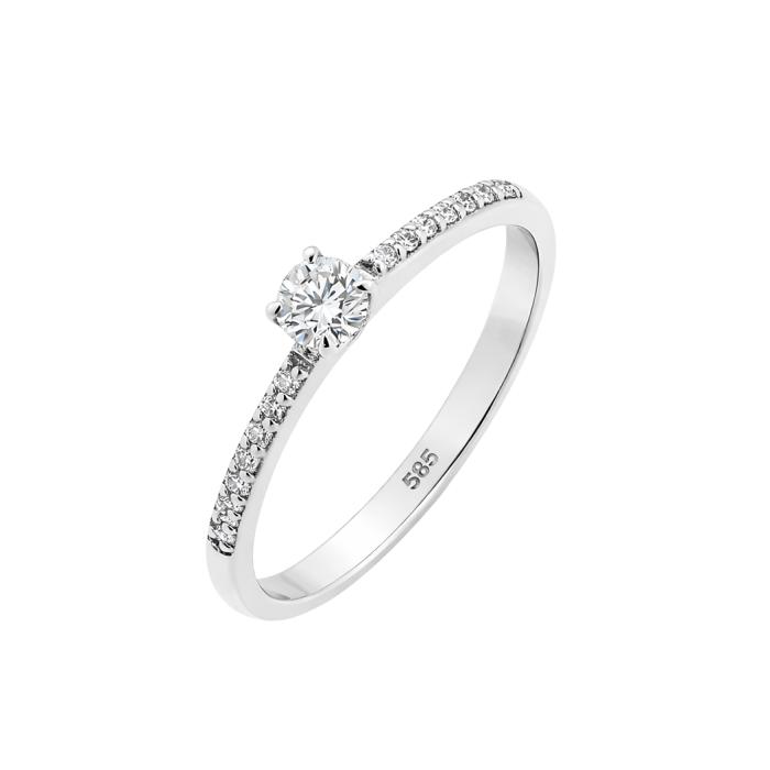 Μονόπετρο Δαχτυλίδι Λευκόχρυσος K14 με Διαμάντια SKU-84619