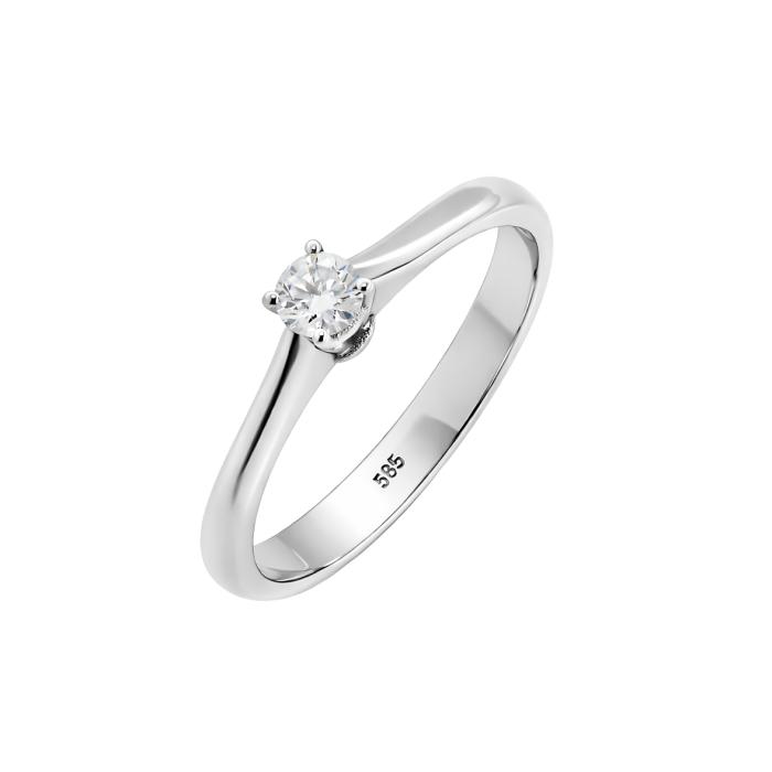 Μονόπετρο Δαχτυλίδι με Διαμάντι Round Λευκόχρυσος K14 SKU-84628
