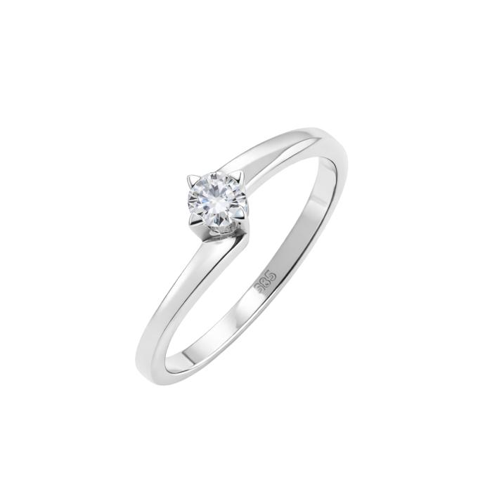 Μονόπετρο Δαχτυλίδι με Διαμάντι Λευκόχρυσος K14 SKU-84630