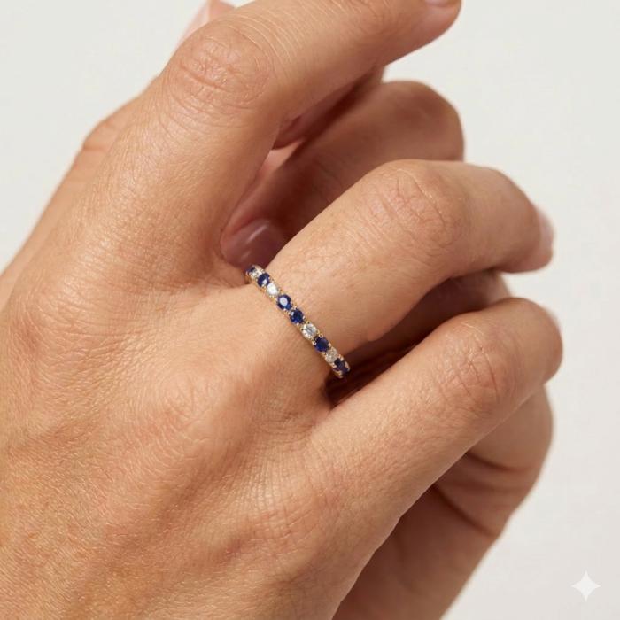 Σειρέ Δαχτυλίδι με Διαμάντια & Ζαφείρια Λευκόχρυσος K18 SKU-84698