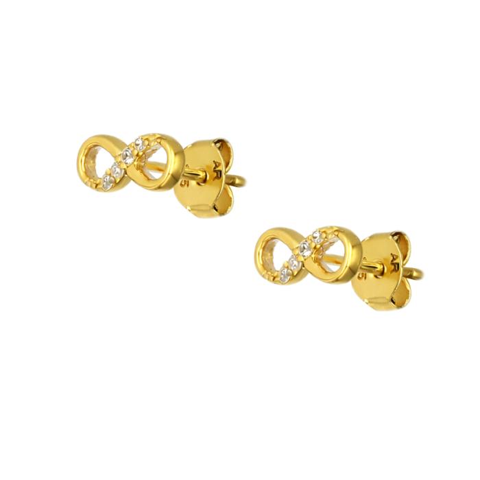 Σκουλαρίκια Άπειρο Χρυσός K9 με Λευκά Ζιργκόν SKU-84212