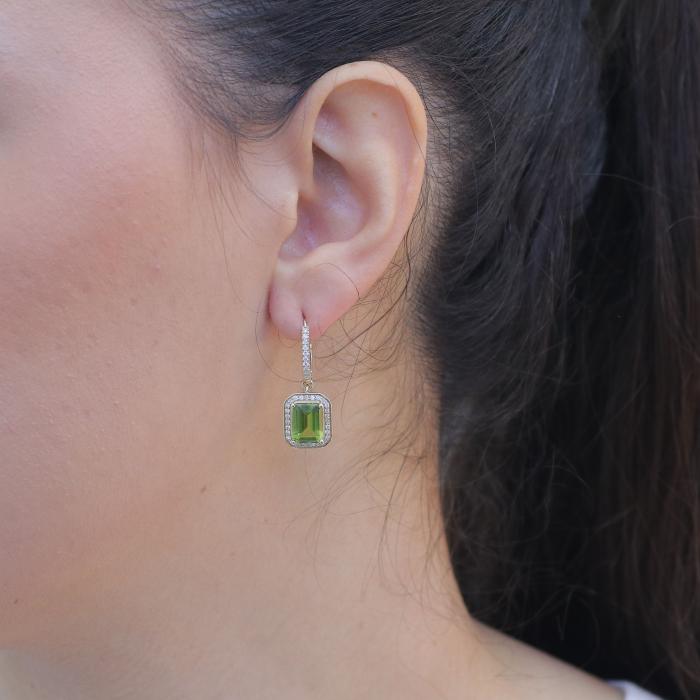 Κρεμαστά Σκουλαρίκια με Διαμάντια & Peridot Χρυσός K14 SKU-84369