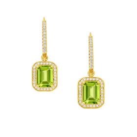 Κρεμαστά Σκουλαρίκια με Διαμάντια & Peridot Χρυσός K14 SKU-84369
