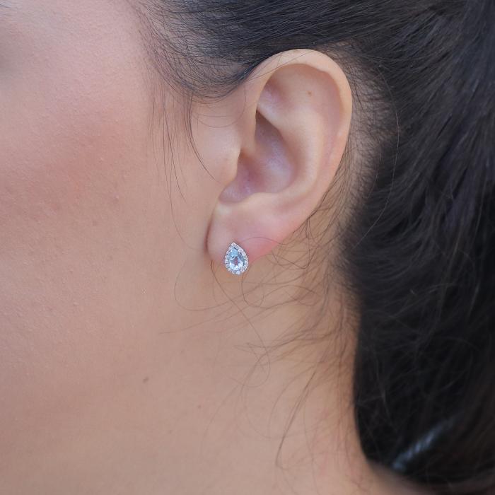 Καρφωτά Σκουλαρίκια Δάκρυ με Διαμάντια  Sky Blue Topaz Λευκόχρυσος K18 SKU-84370