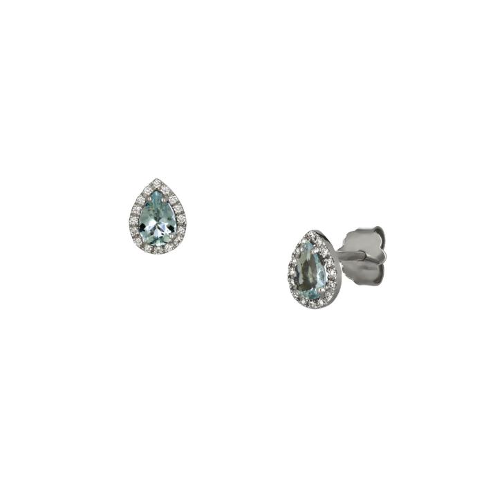 Καρφωτά Σκουλαρίκια Δάκρυ με Διαμάντια  Sky Blue Topaz Λευκόχρυσος K18