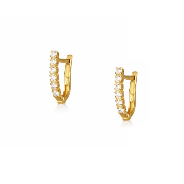 Σκουλαρίκια Κρίκοι Χρυσός K9 με Λευκά Ζιργκόν SKU-84786