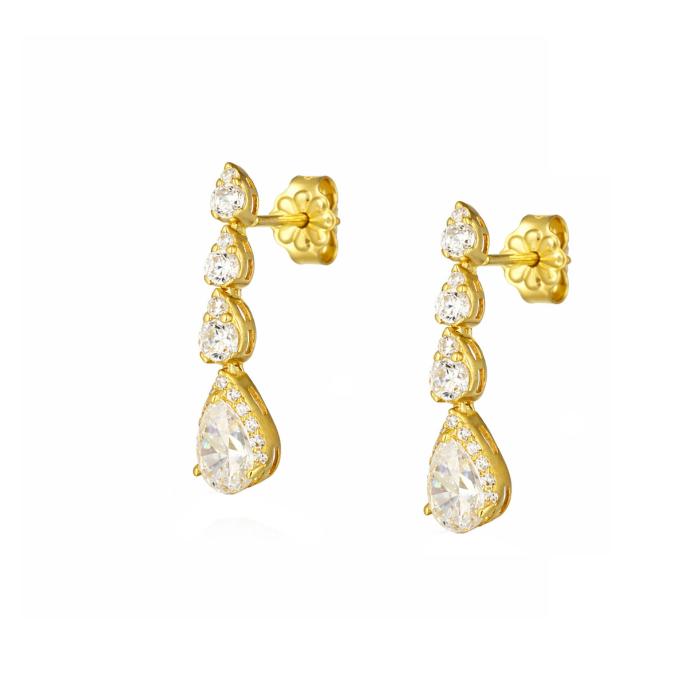 Κρεμαστά Σκουλαρίκια Δάκρυ Χρυσός K9 με Λευκά Ζιργκόν SKU-84837