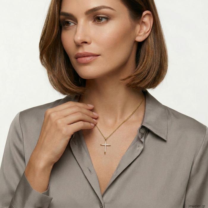 Σταυρός με Διαμάντια Χρυσός K18 SKU-84237