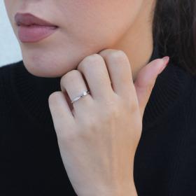 Μονόπετρο Δαχτυλίδι με Διαμάντι Κοπής Round Λευκόχρυσος K14 SKU-84403