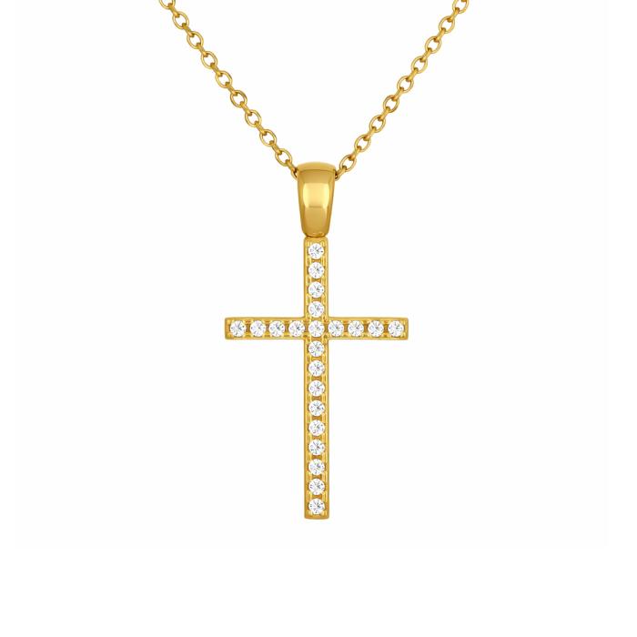 Σταυρός Χρυσός Κ9 με Λευκά Ζιργκόν SKU-84470