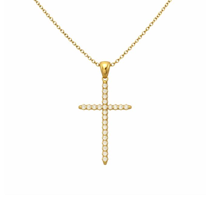Σταυρός Χρυσός K9 με Λευκά Ζιργκόν SKU-84542