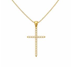 Σταυρός Χρυσός K9 με Λευκά Ζιργκόν SKU-84542