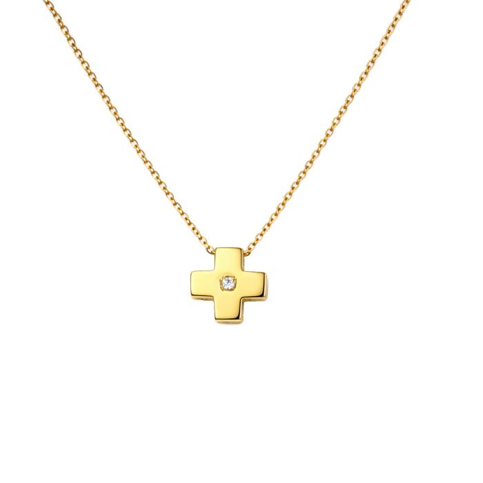 Σταυρός Γυναικείος με Λευκά Ζιργκόν σε Κίτρινο Χρυσό K9 SKU-84543