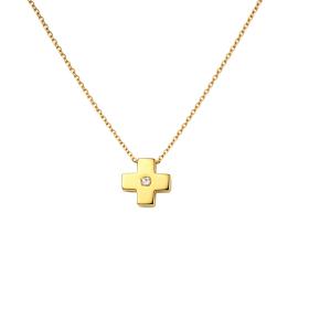 Σταυρός Γυναικείος με Λευκά Ζιργκόν σε Κίτρινο Χρυσό K9 SKU-84543