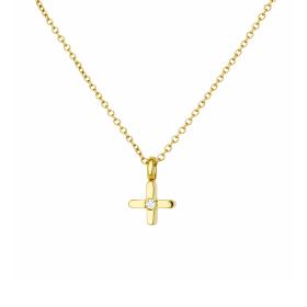 Σταυρός Γυναικείος με Λευκό Ζιργκόν σε Κίτρινο Χρυσό K9 SKU-84544