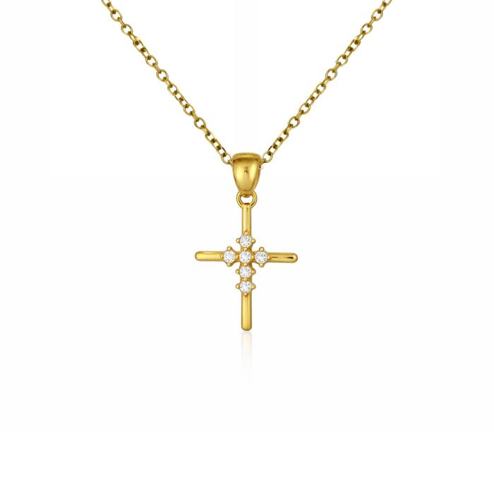 Σταυρός Χρυσός K9 με Λευκά Ζιργκόν SKU-84545
