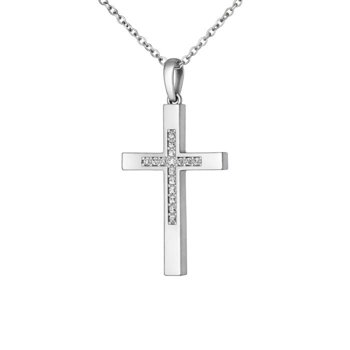 Σταυρός Λευκόχρυσος K14 με Λευκά Ζιργκόν SKU-84727
