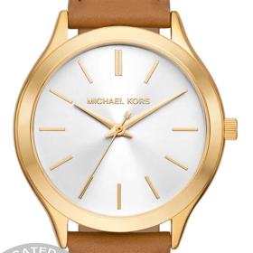 Γυναικείο Ρολόι MICHAEL KORS Slim Runway με Καφέ Δερμάτινο Λουράκι SKU-84194