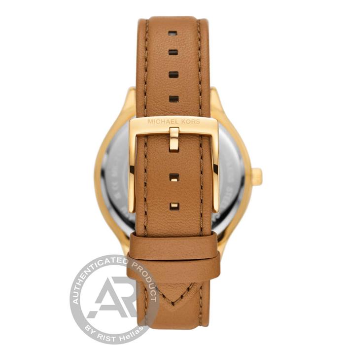 Γυναικείο Ρολόι MICHAEL KORS Slim Runway με Καφέ Δερμάτινο Λουράκι SKU-84194