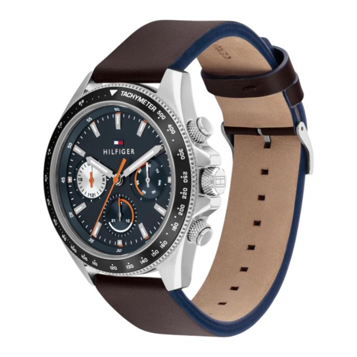 Ανδρικό Ρολόι TOMMY HILFIGER με Καφέ Δερμάτινο Λουράκι SKU-85534