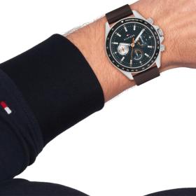 Ανδρικό Ρολόι TOMMY HILFIGER με Καφέ Δερμάτινο Λουράκι SKU-85534