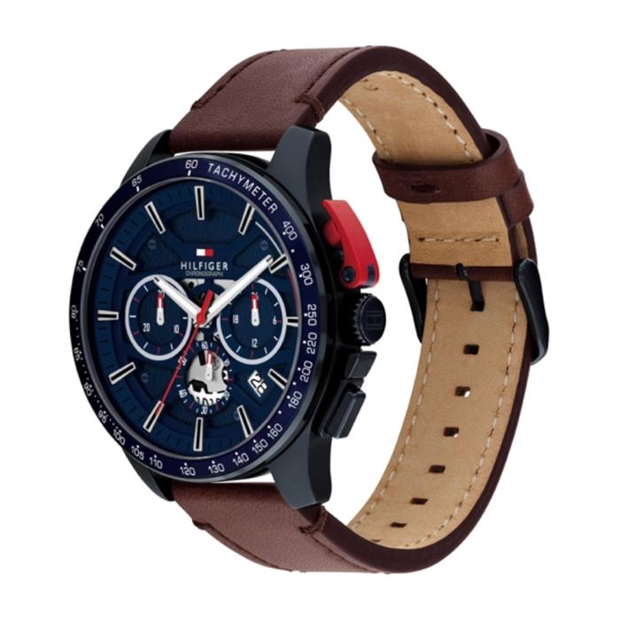 Ανδρικό Ρολόι TOMMY HILFIGER με Καφέ Δερμάτινο Λουράκι SKU-85535