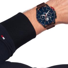 Ανδρικό Ρολόι TOMMY HILFIGER με Καφέ Δερμάτινο Λουράκι SKU-85535
